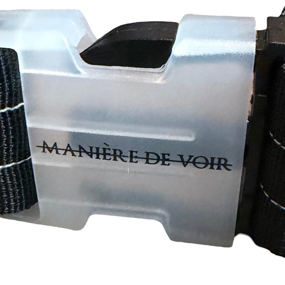 Maniere De Voir Black White Buckle Belt Pull Adjustable Casual Logo 37" Long